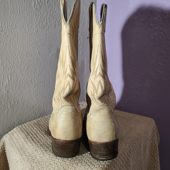 Vtg Dan Post Mens Cream Tan Exotic Lizard Leather Cowboy Boots Pointed Toe 9.5D - Picture 4 of 12